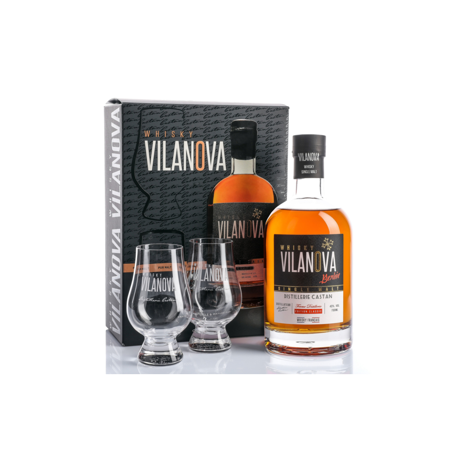 Box of 2 Glencairn glasses & 1 Vilanova Berbie Whiskey SAS